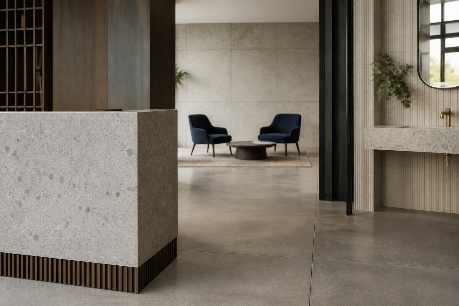 Stone surfaces in a commercial interior setting